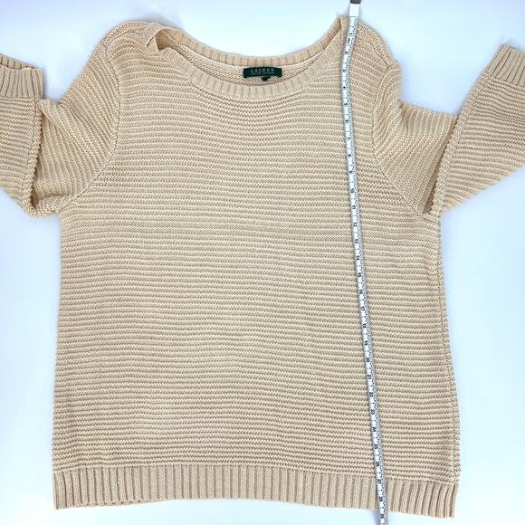 VTG Womens Lauren Ralph Lauren Beige Ribbed Knit Sweater ¾ Sleeve 2XL **READ** - Picture 4 of 8
